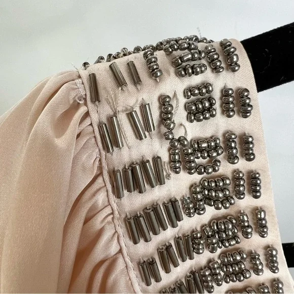 BEDO Femme blush satin beaded neckline one shoulder top S - Picture 10 of 10